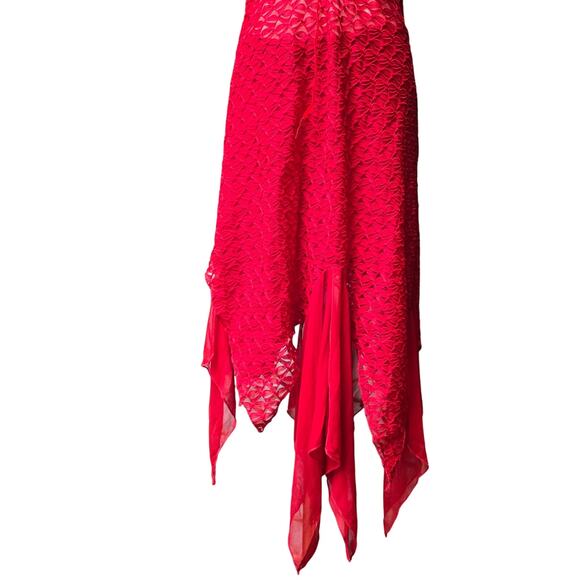Studio F Vtg 90s Y2K Fairy Whimsigoth Sheer Lace Handkerchief Hem Red Dress XL - Picture 3 of 10